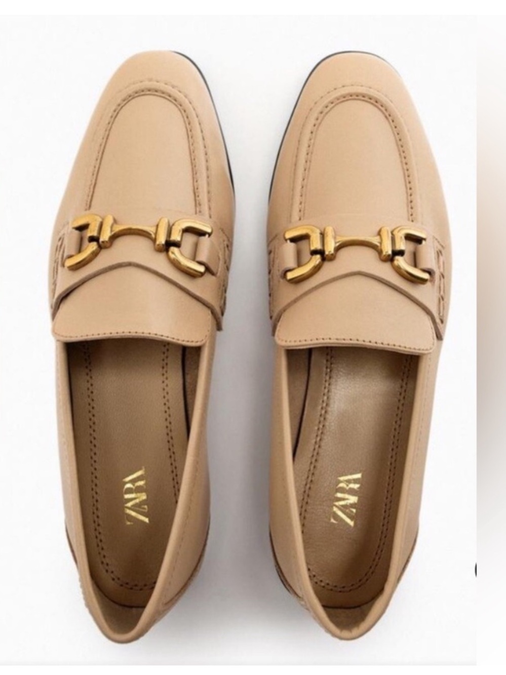 Zara Beige Tan Soft Leather Horsebit Loafers